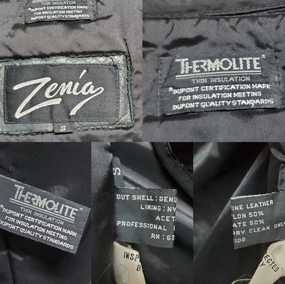 VINTAGE 80s Zenia Black Leather Hooded Tie-Waist Thermolite Lined Layered Jacket - Picture 16 of 16